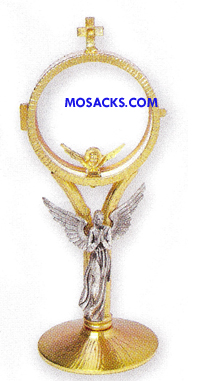 Monstrance Angel 10-1/2" High holds Host up to 3" K649 Two-tone Gold Plated & Silver Angel Monstrance