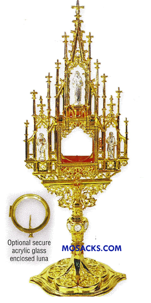 Monstrance Cathedral 23" High holds 2-1/4" Host K711 Monstrance 8" face with 8" x 5-3/4" base and Jesus and Ss. Peter & Paul figures