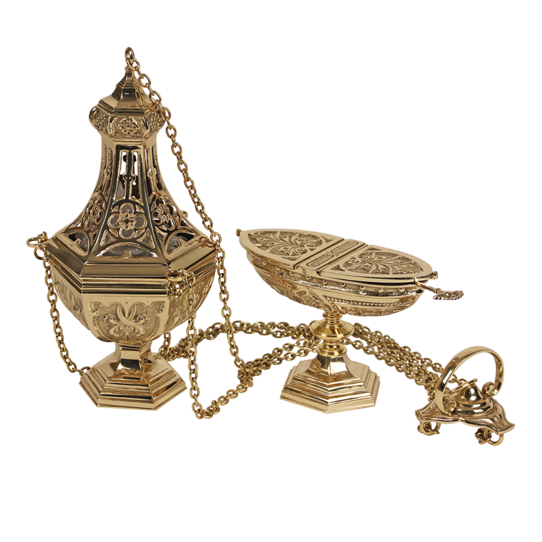 Censer & Boat Polished Brass 10-3/4" High (K907)