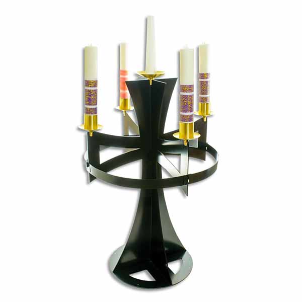 K Brand Black Powder Coat Church Advent Wreath 54" High Brass Accents-K613