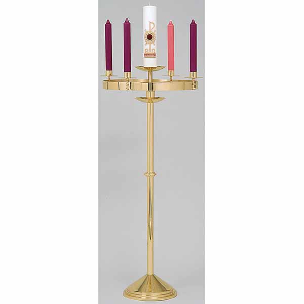 K Brand Brass Combination Church Advent Wreath & Paschal Candle Holder-K556