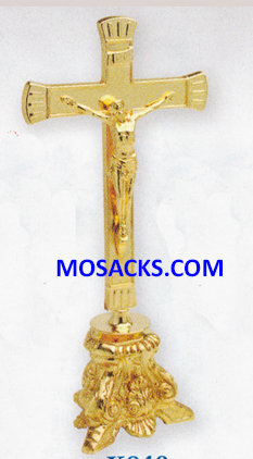 K Brand Gold Plate Altar Crucifix 10.75" high 3.75" base 14-K840