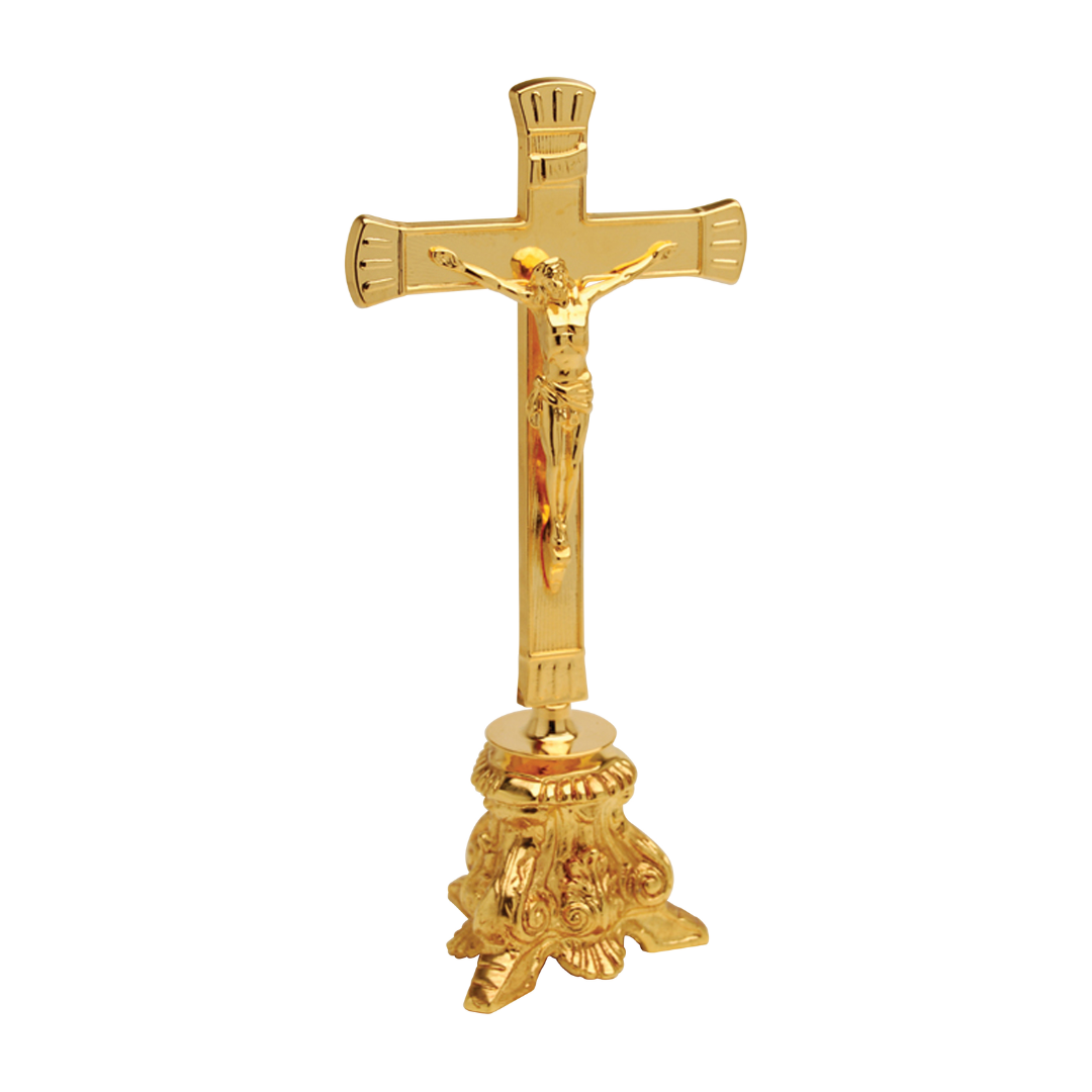 K Brand Gold Plate Altar Crucifix 10.75" high 3.75" base 