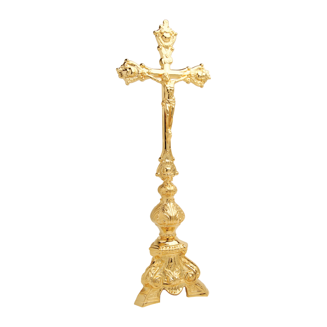 K Brand Gold Plate Altar Crucifix 21.25" high  6.25" base