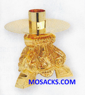 K Brand Gold Plate Candlestick 5" high 6" base 1.5" socket 14-K851