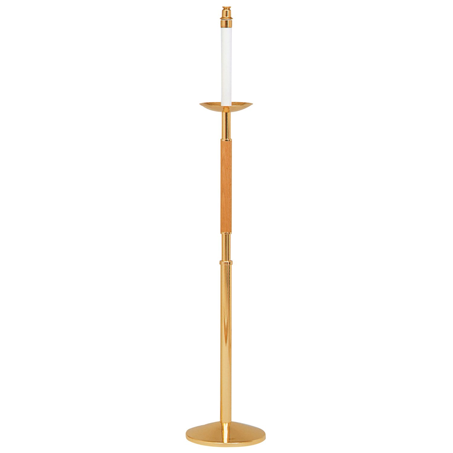 K Brand Oak and Solid Brass Processional Candlestick 44" high 14-K491