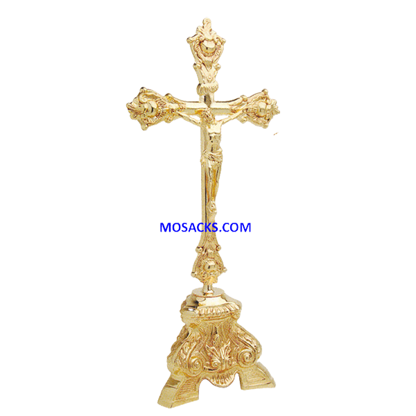 K Brand Gold Plate Altar Crucifix 17.5" high 6" base (14-K850)