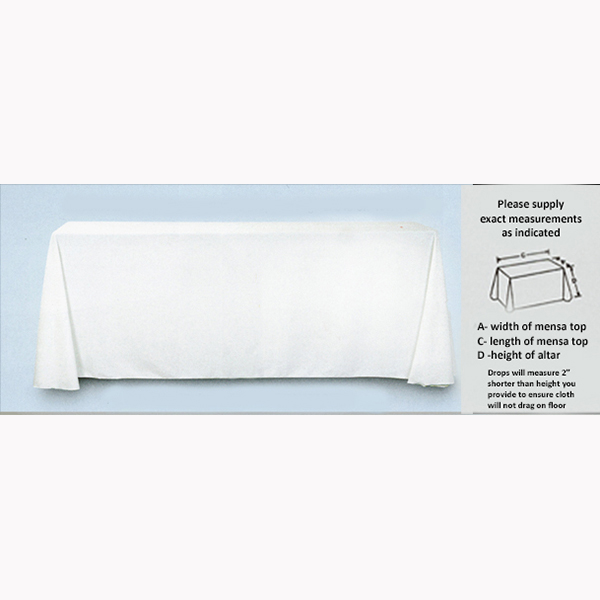 Beau Veste Laudian White Altar Cover has No Design and the Mensa Length is up to 108 Inches-33LF-108   65% Linen / 35% Poly