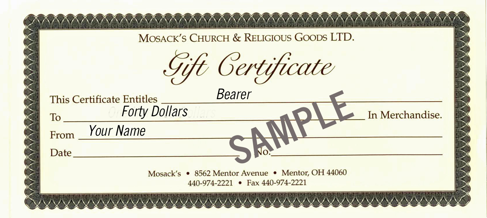 MOSACK'S $40 In-Store Gift Certificate