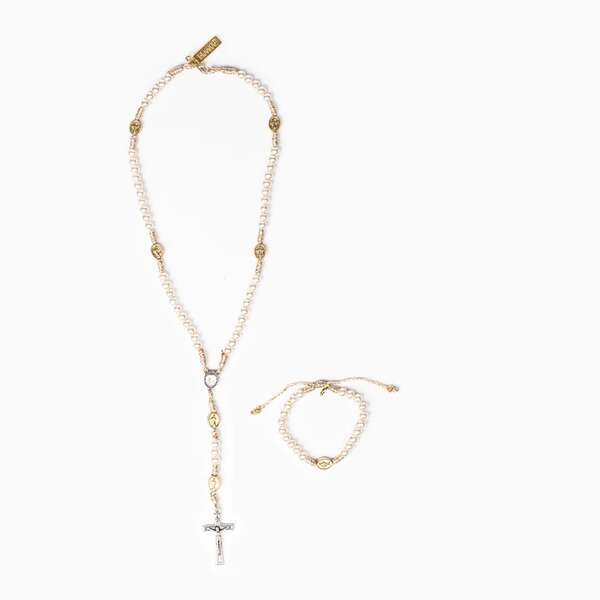 MSMH First Communion Rosary Bracelet Set Pearl 50024WT