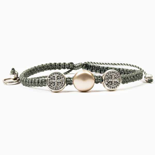 My Saint My Hero Freedom Blessing Bracelet 20083PT with Slate Cording Platinum Pearl and Silver Tone Medals