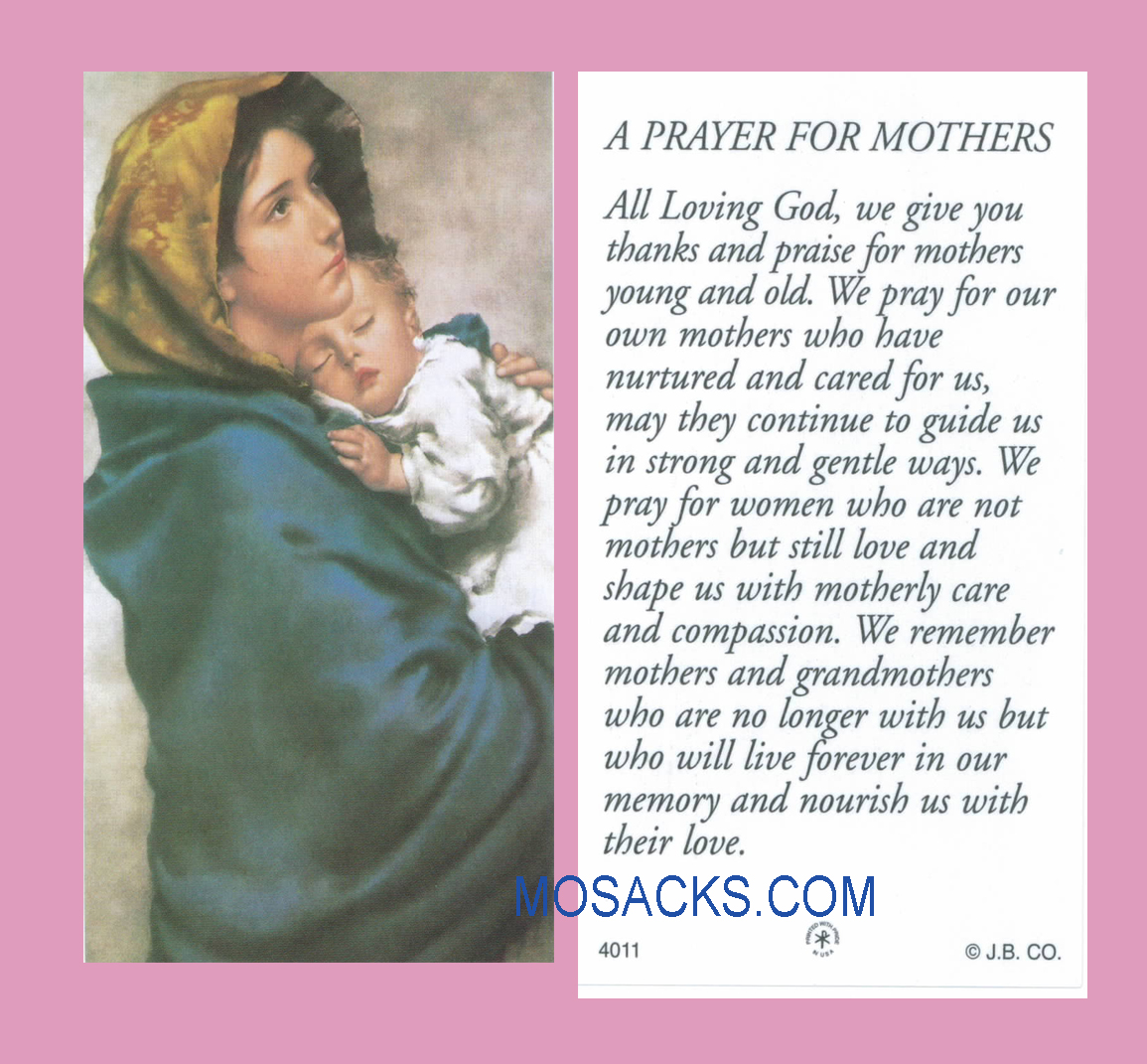 Madonna And Child Mothers Prayer Holy Card - JB4011 Laminated