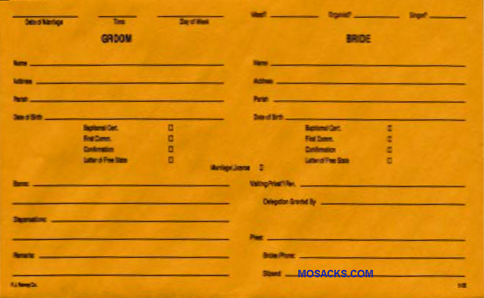 Marriage Data Envelope 4x11 Inch No. 512E
