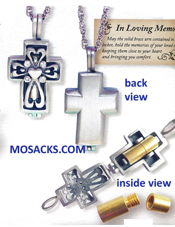 Memorial Cross Pewter Locket 24" chain  5-AL107-10T00-2