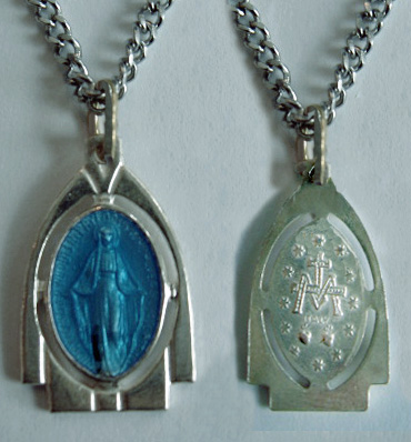 Miraculous Medal Silver/Blue Pendant on 18" Silver Chain #MIRSB
