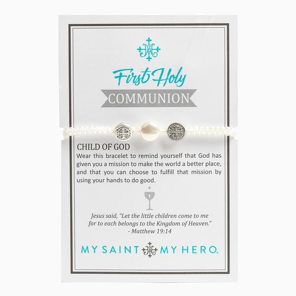 My Saint My Hero First Communion Bracelet Gold White Pearl-50022WT