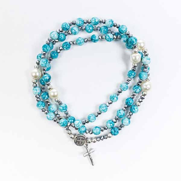 My Saint My Hero Rosary Wrap Blue Silver Bracelet-48008RY