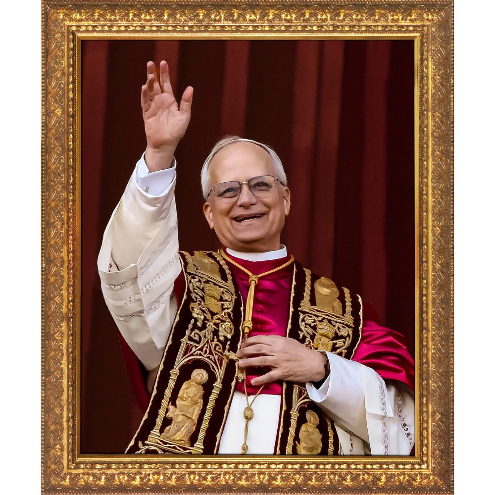 Pope Leo XIV Official Portrait Waving in Celebration Framed Art
