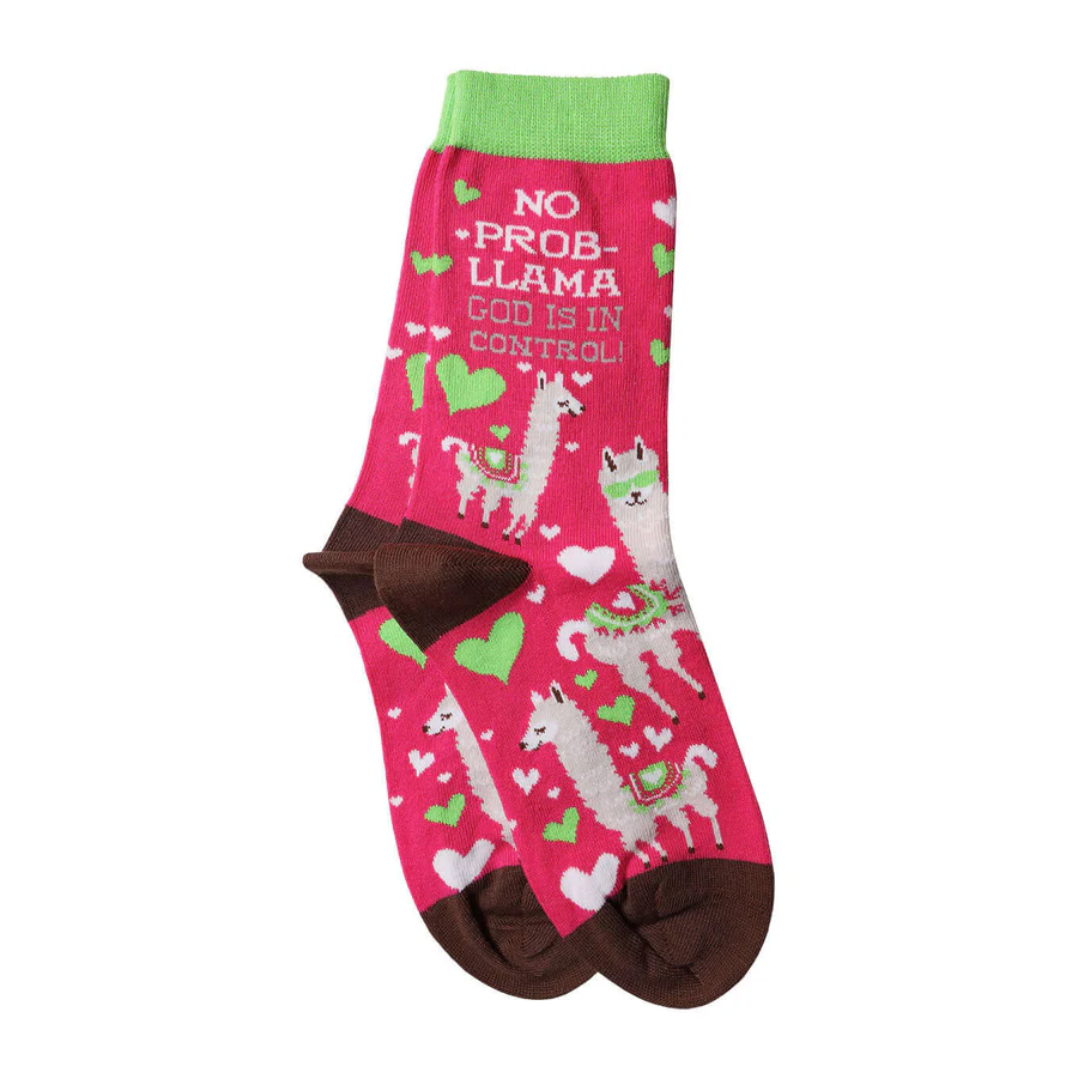 No Problema God Is In Control Llama Socks-SOX3516