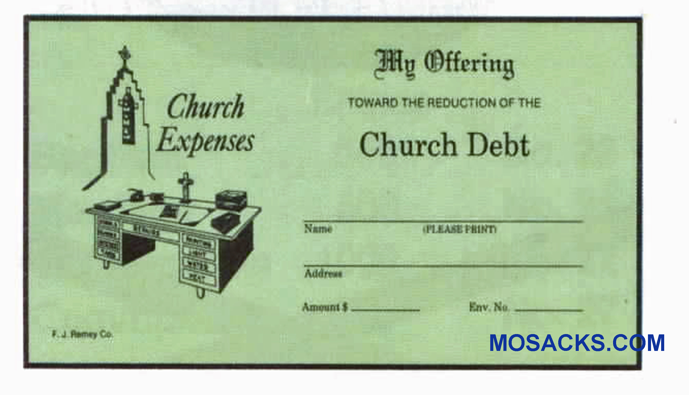 Offering Toward Reduction of Church Debt Envelope 6-1/4 x 3-1/8 #304-342