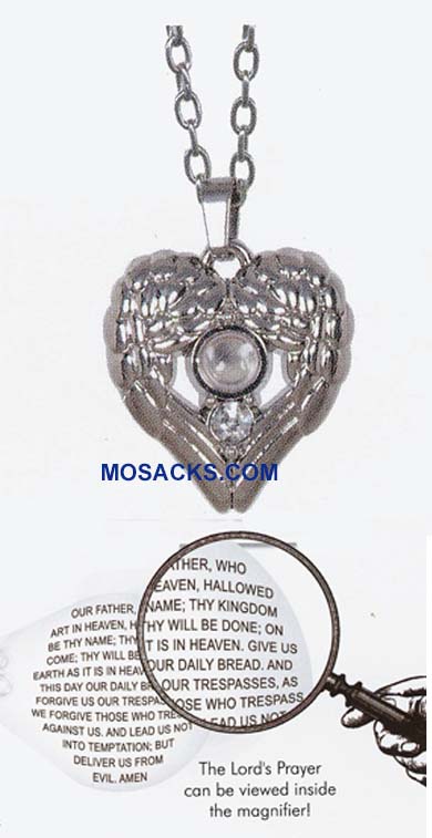 Our Father Prayer Wing Heart View Finder Pendant #13851 Silver Lord's Prayer Cross