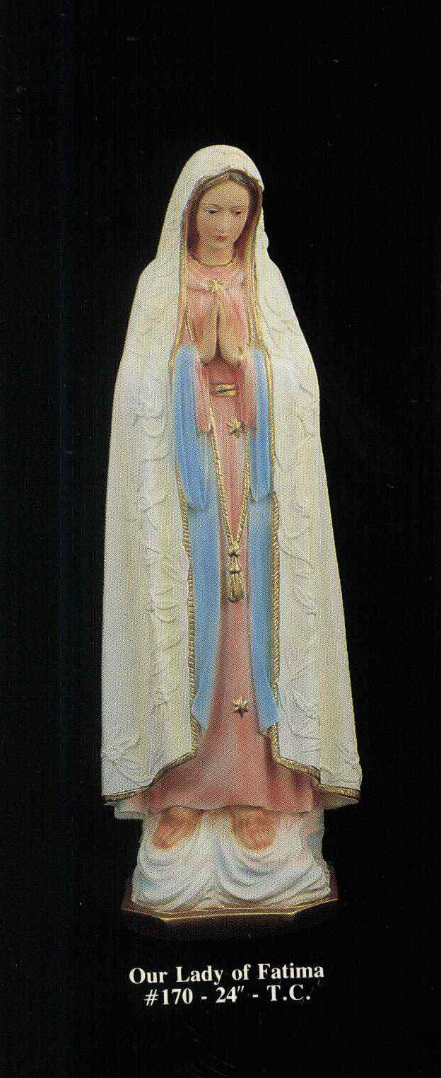 Our Lady of Fatima 24" Plaster Statue Traditional Colors - 170