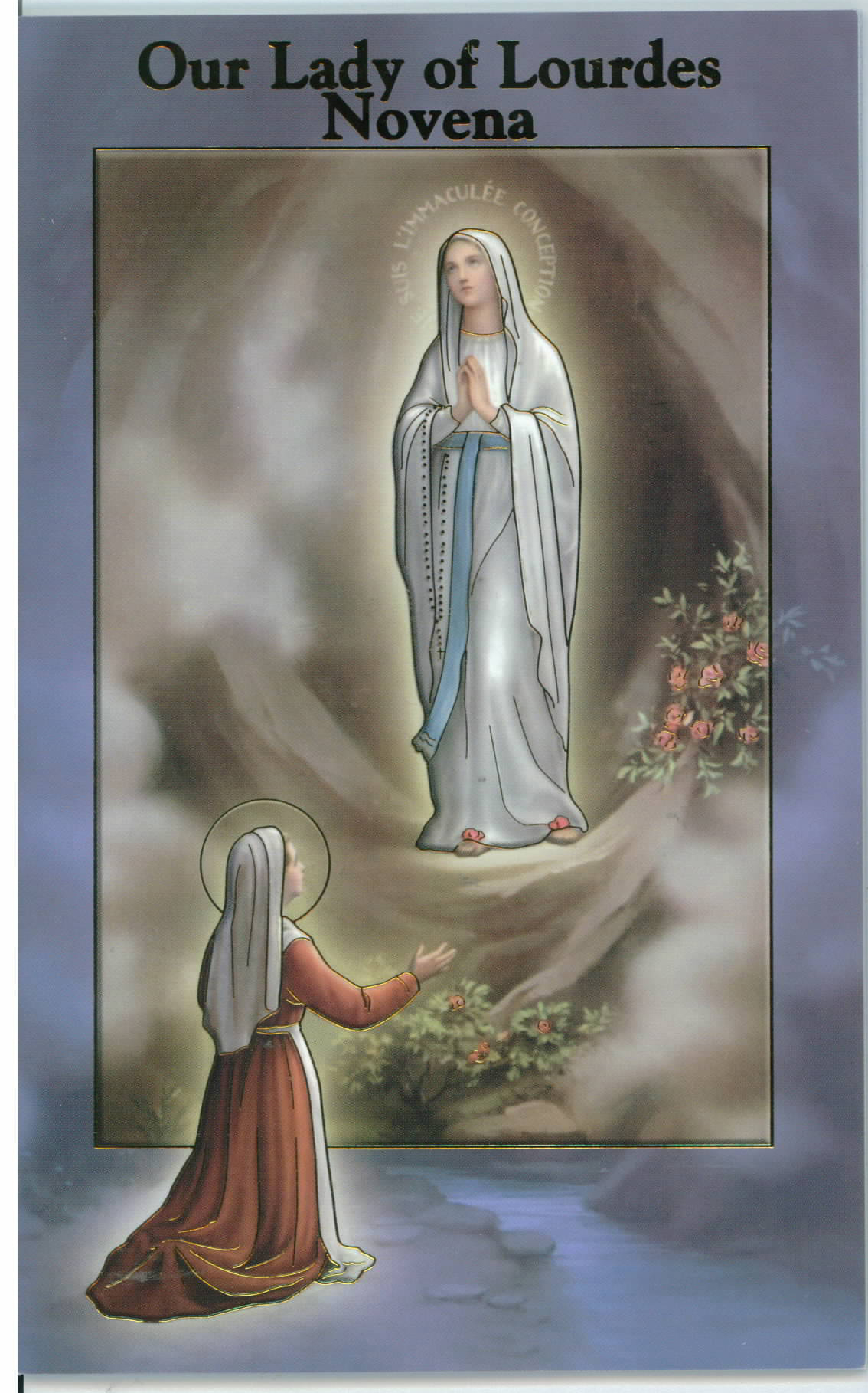 Our Lady of Lourdes Novena Prayer Book with Prayers 12-2432-252 is 3.75" x 5-7/8" and 24 Pages beautifully illustrated with Italian Fratelli-Bonella Artwork and original text by Daniel A. Lord, S.J.