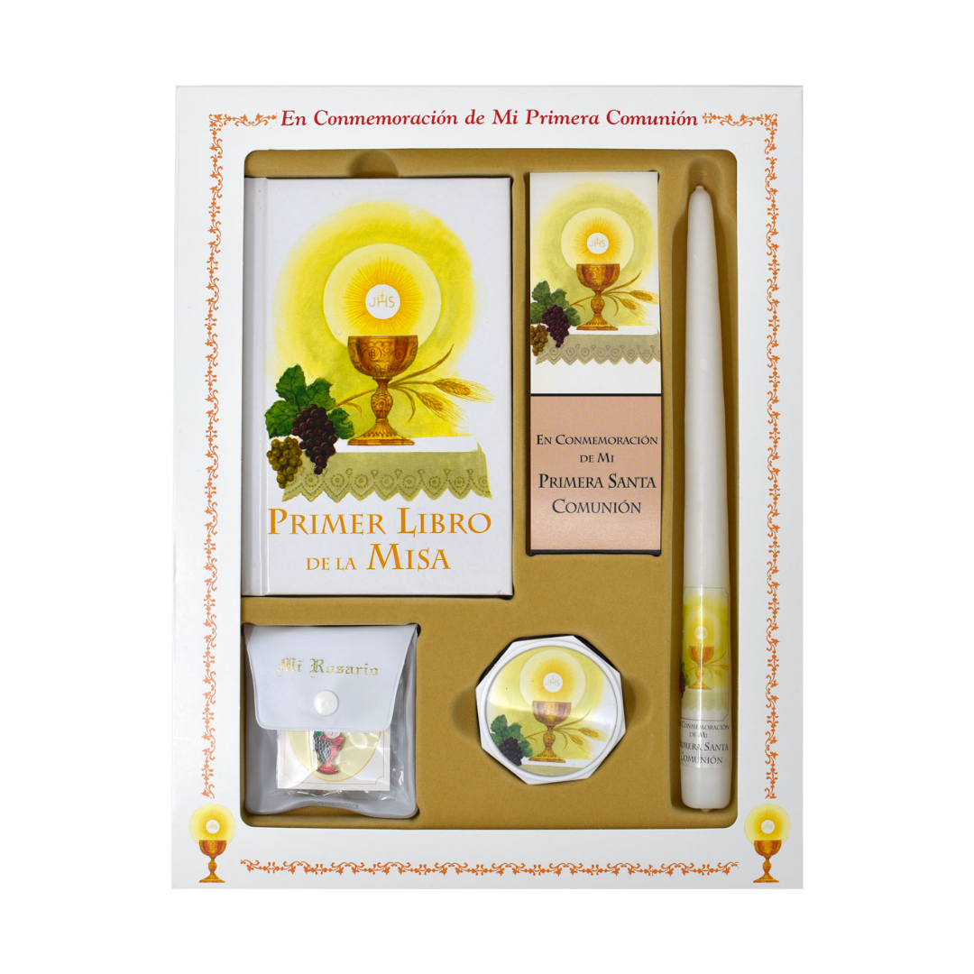 Spanish First Holy Communion MIssal Sets PRIMER LIBRO DE LA MISA 60-809/58GS from Catholic Book Publishing Deluxe Boxed First Communion Missal Set in Spanish for girls