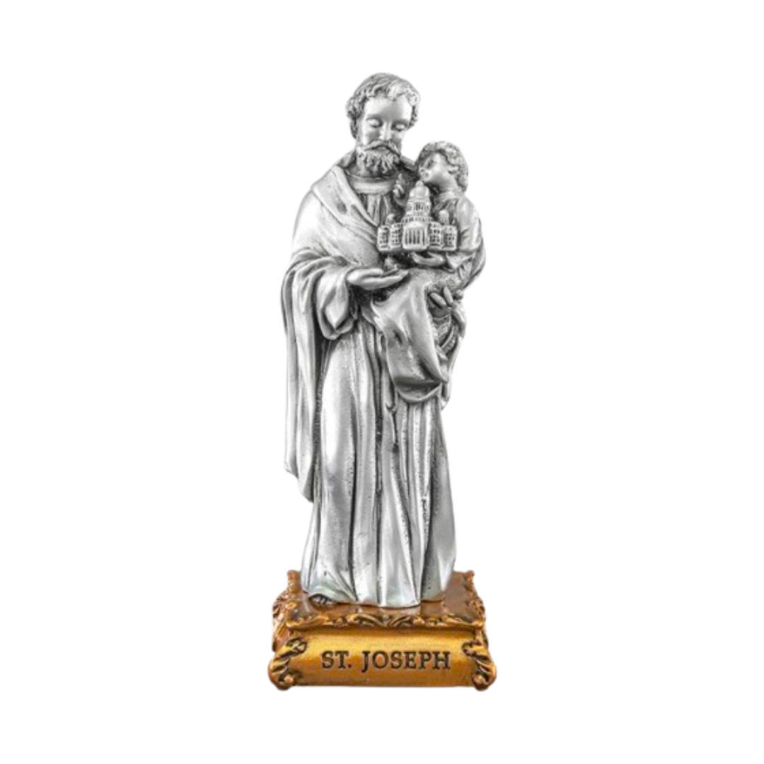 Pewter Statue St. Joseph with Child Jesus 4.5"