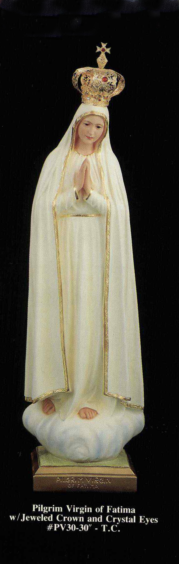 Pilgrim Virgin Of Fatima 30" Plaster Statue with Jeweled Crown and Crystal Eyes in Traditional Colors-PV30-CE Our Lady of Fatima Statue 30"