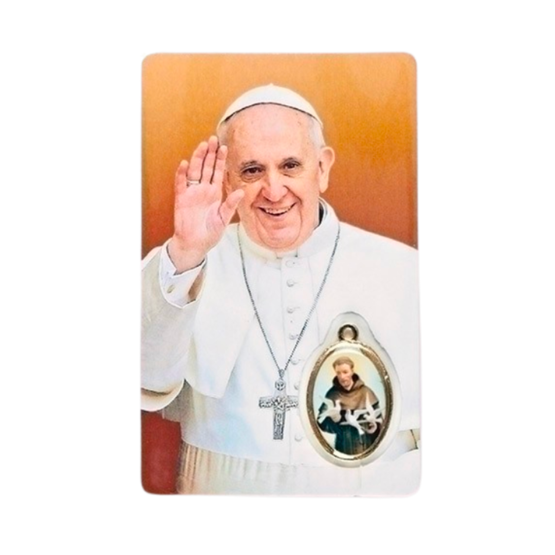 Pope Francis Prayer Card with Token 3.5" 43089 also called a Pope Francis Holy Card with Medal