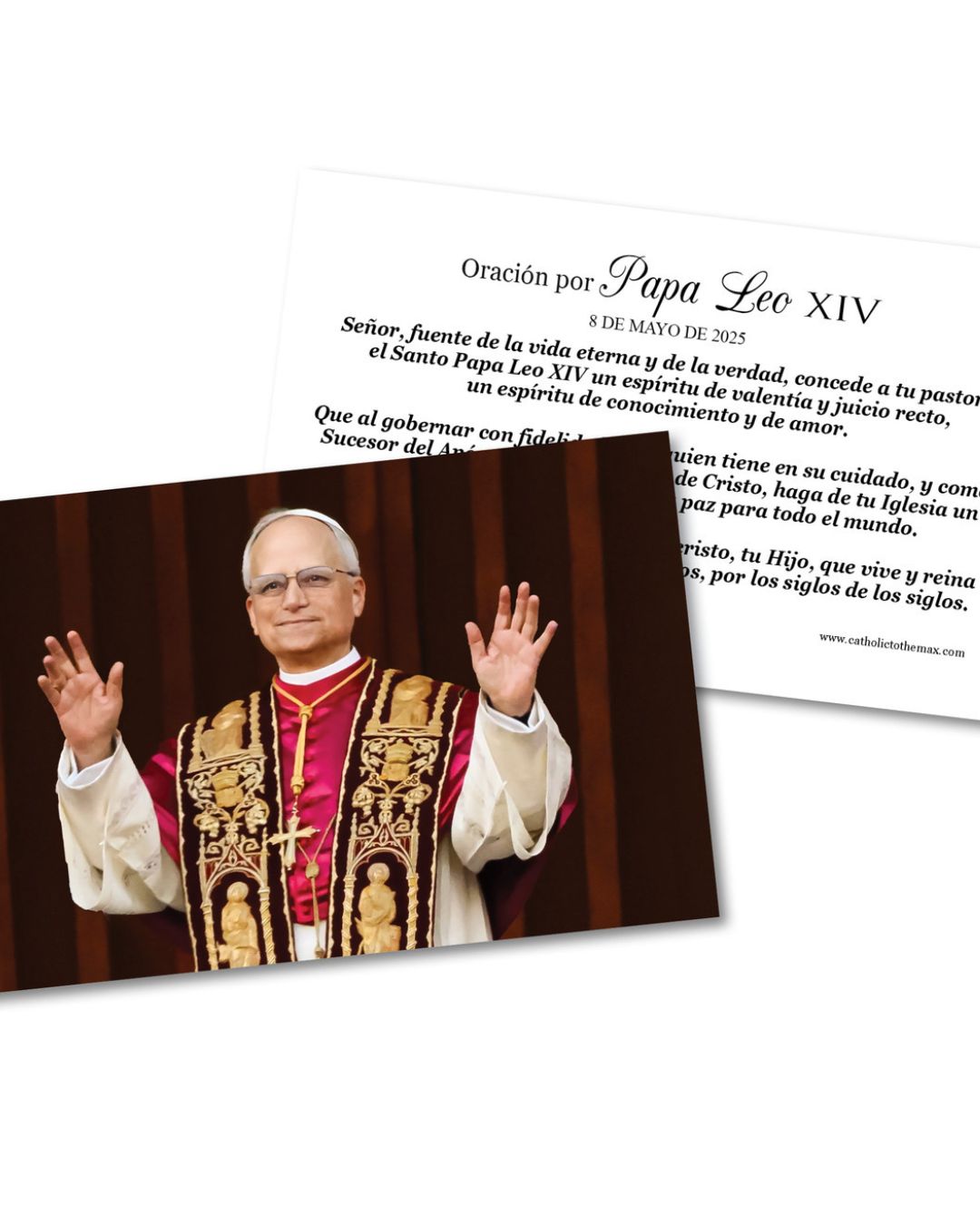Pope Leo XIV Extending Arms in Blessing LAMINATED Praying Card In Spanish