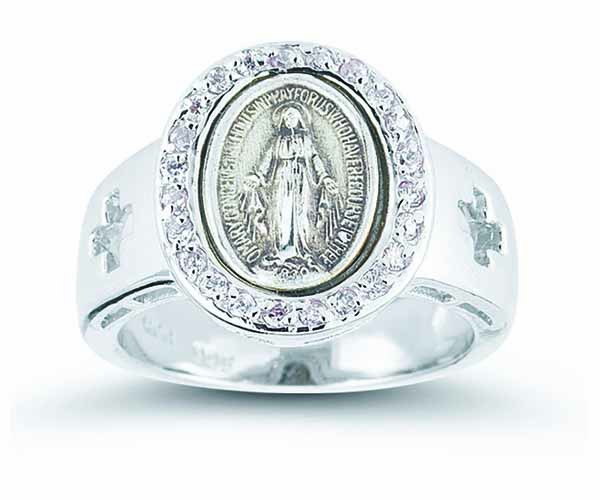 Ring Sterling Silver Miraculous Medal Ring Sizes: 5-8  R4110CR  Mary Mother of God Rings