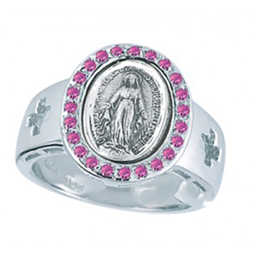 Ring Sterling Silver Miraculous Medal Sizes: 5-8  R4110PK  Mary, Mother of God ring