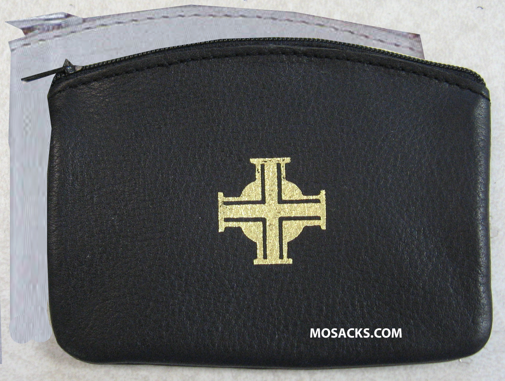 Rosary Case Black Leather With Gold Cross Zipper 64-7600BK