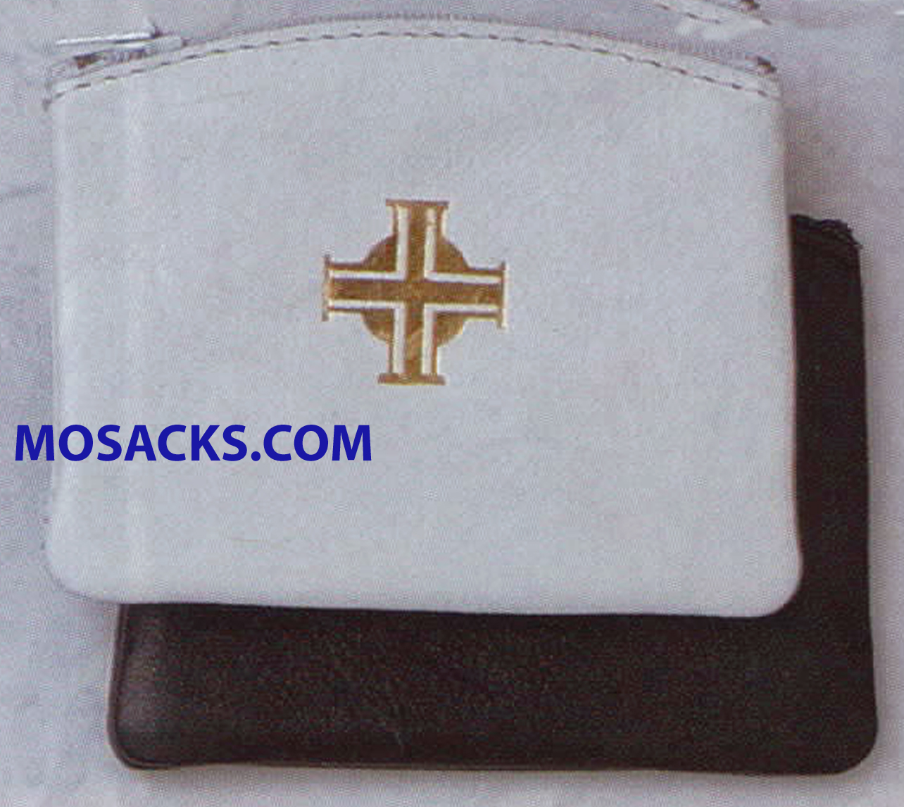 White Leather Rosary Case With Gold Cross and Zipper 64-7600WH