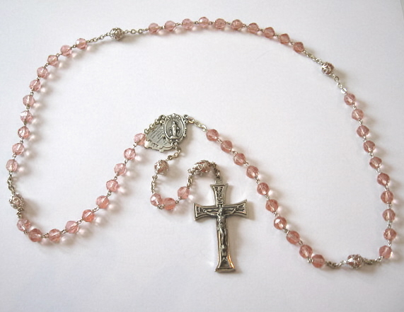 Mystery Center Piece Pink Rosary #053-03