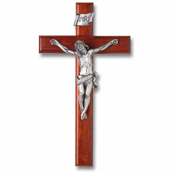 Rosewood 12" Crucifix with antique silver corpus 17626 12" Rosewood Crucifix