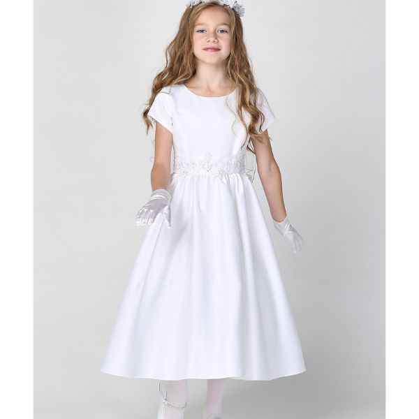 Communion Dress: Satin Dress & Silver Corded Trim