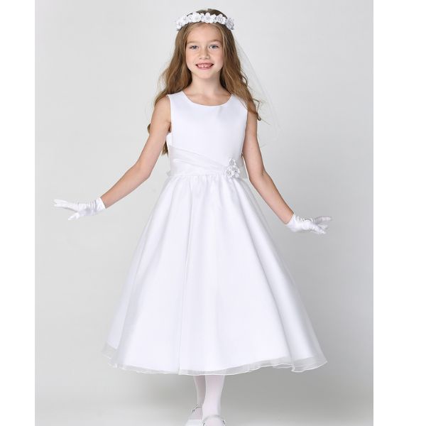 Communion Dress: Satin Bodice & Crystal Organza Skirt