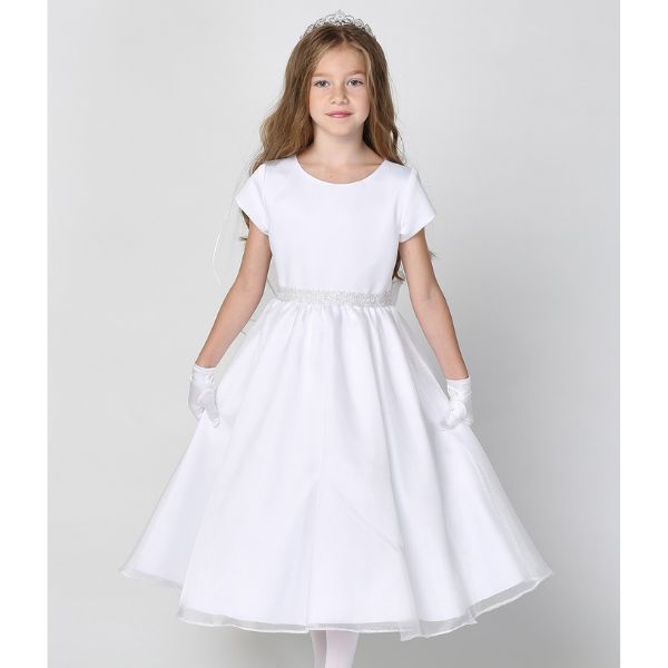 Communion Dress: Satin Bodice & Crystal Organza Skirt