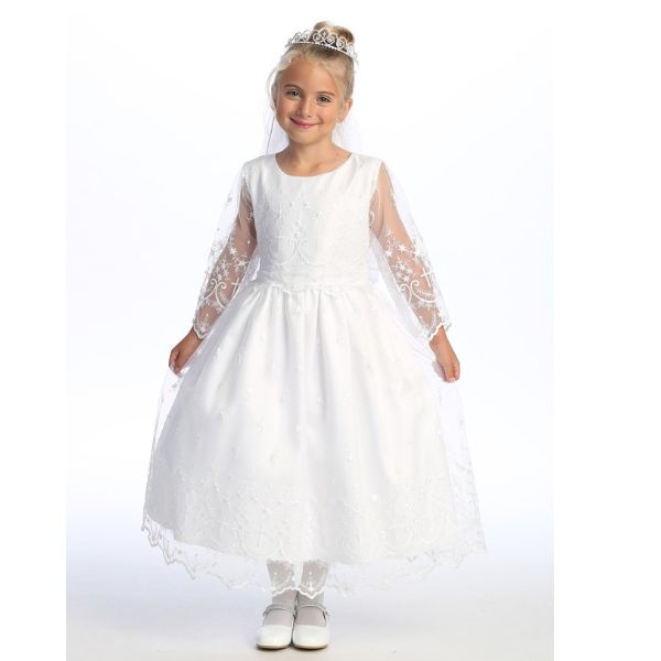 Communion Dress: Embroidered Tulle with Cross Designs