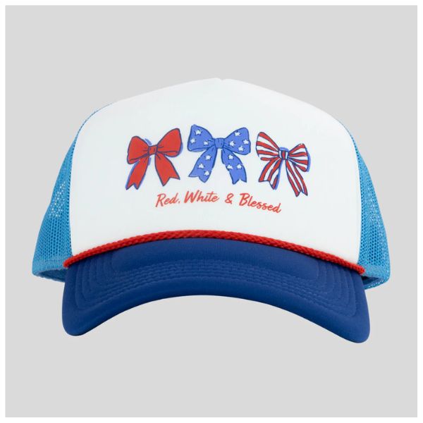 Kerusso Womens Cap Red White & Blessed Bows