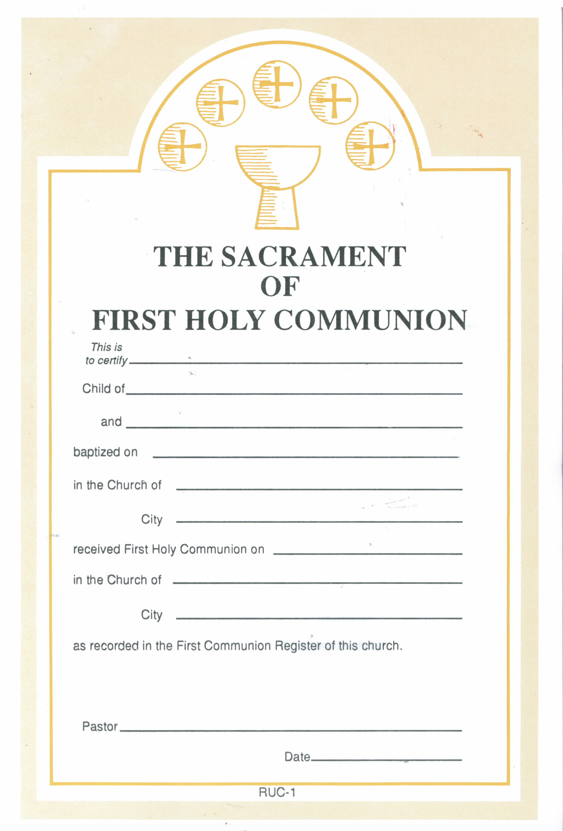 First Holy Communion Certificate 50 per pad 8-RUC-1