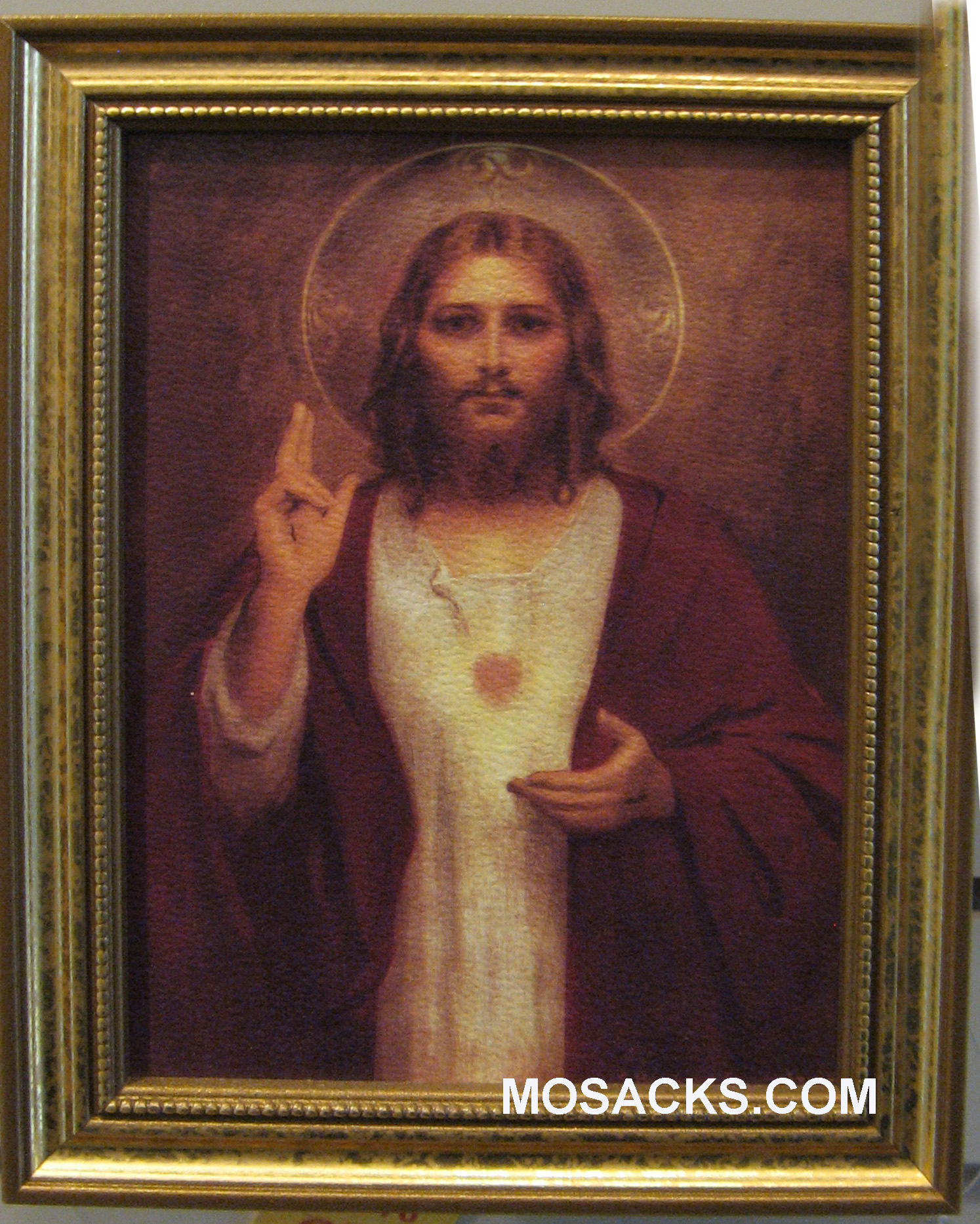 5" x 7” Sacred Heart of Jesus with Halo print in Gold Leaf Frame 7700-5710  Overall size 6.5" x 8.5".