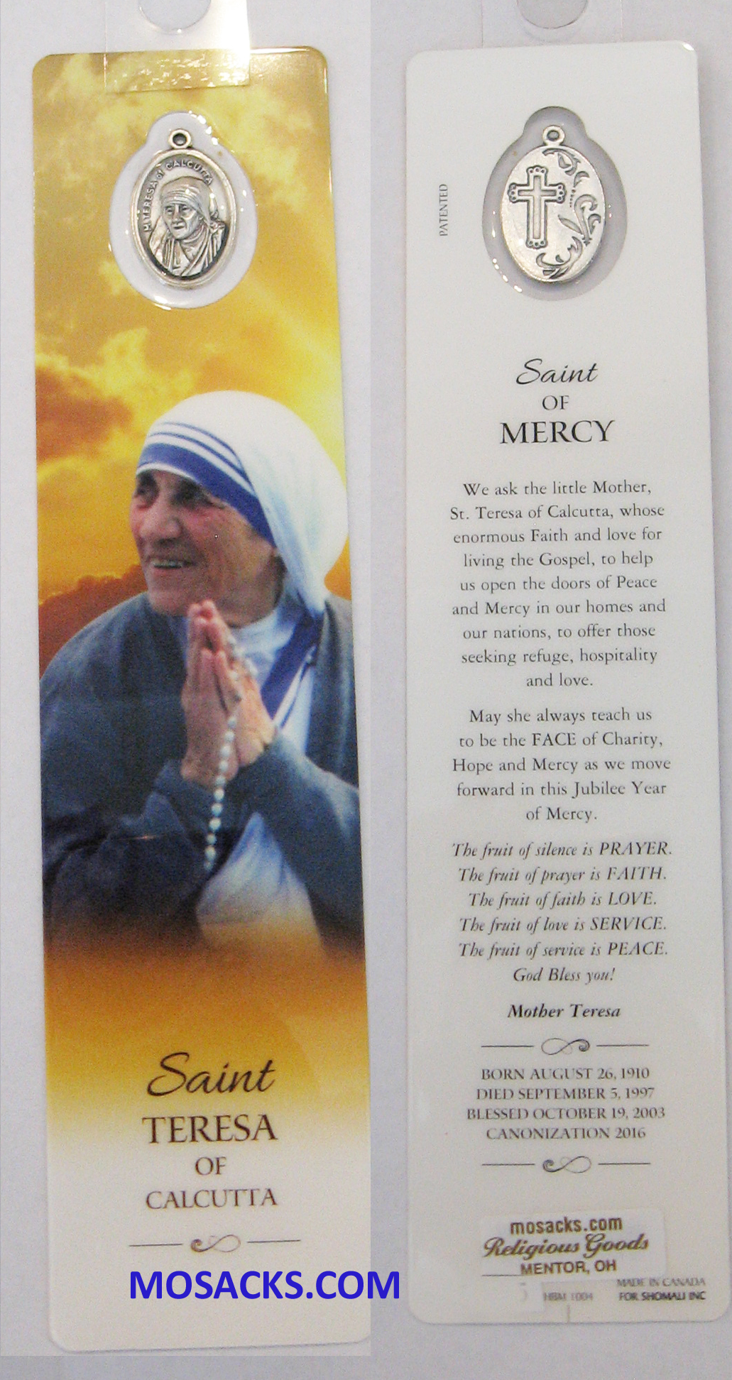 Saint Teresa of Calcutta Bookmark with Medal 484-HBM1004