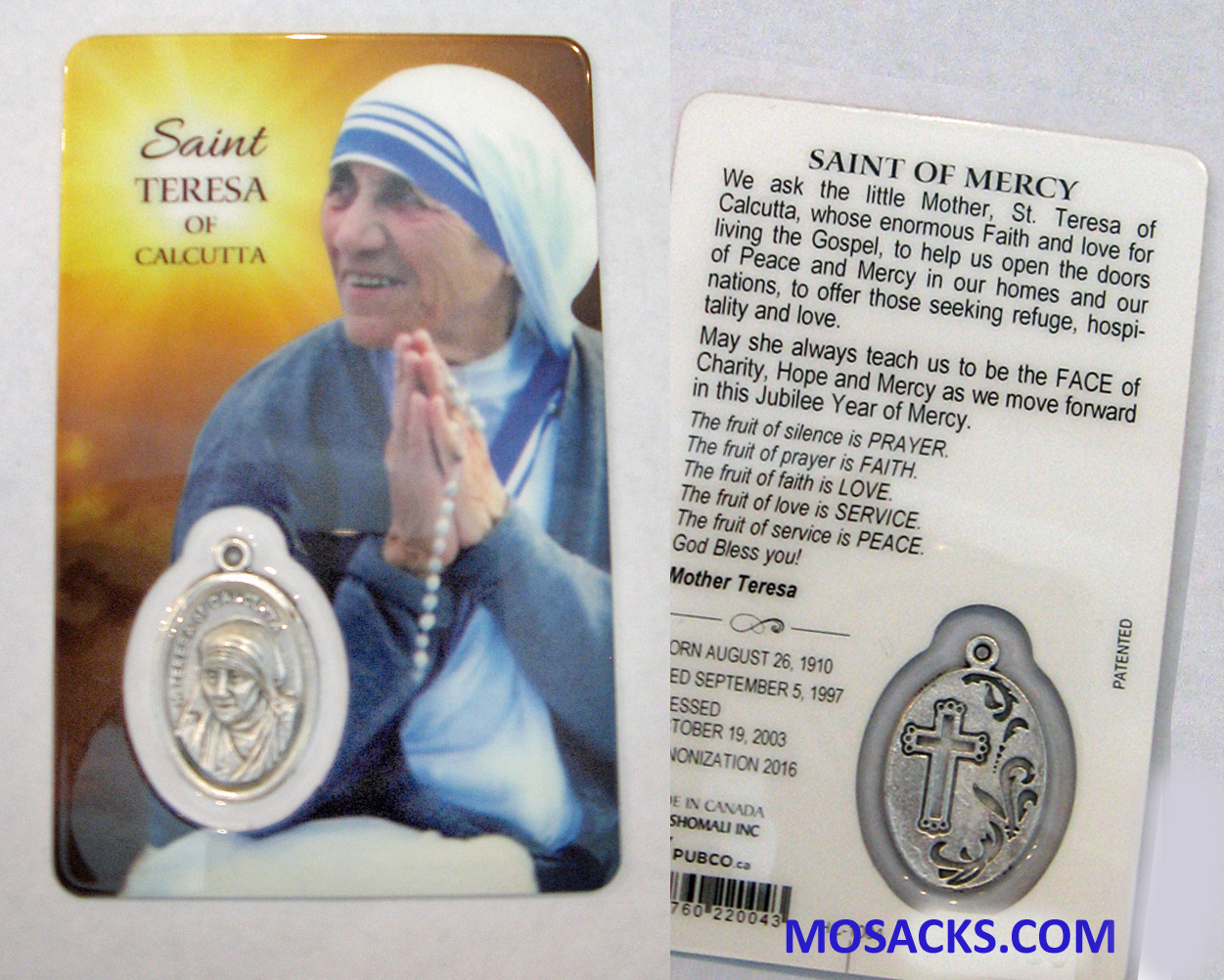 Saint Teresa of Calcutta Holy Card with Medal 484-HC1004
