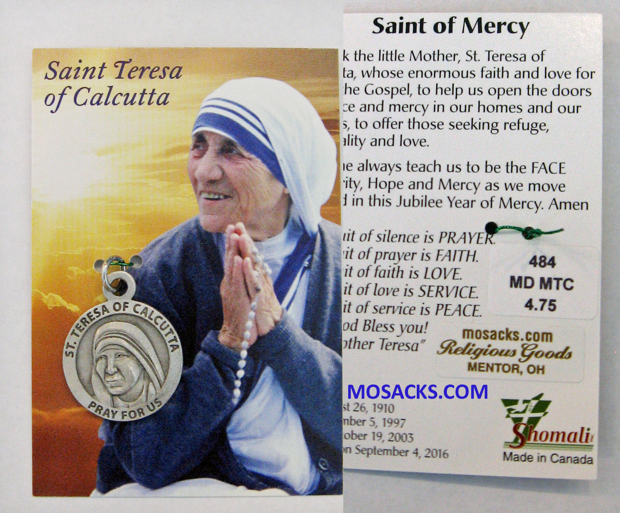 Saint Teresa of Calcutta Large Medal 484-MD-MTC