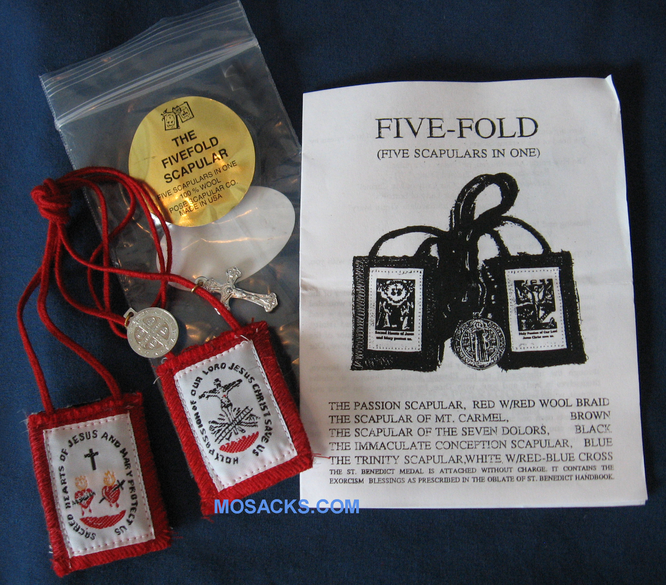 Scapular Holy Passion 1x2 inch Wool  Five-Fold Scapular