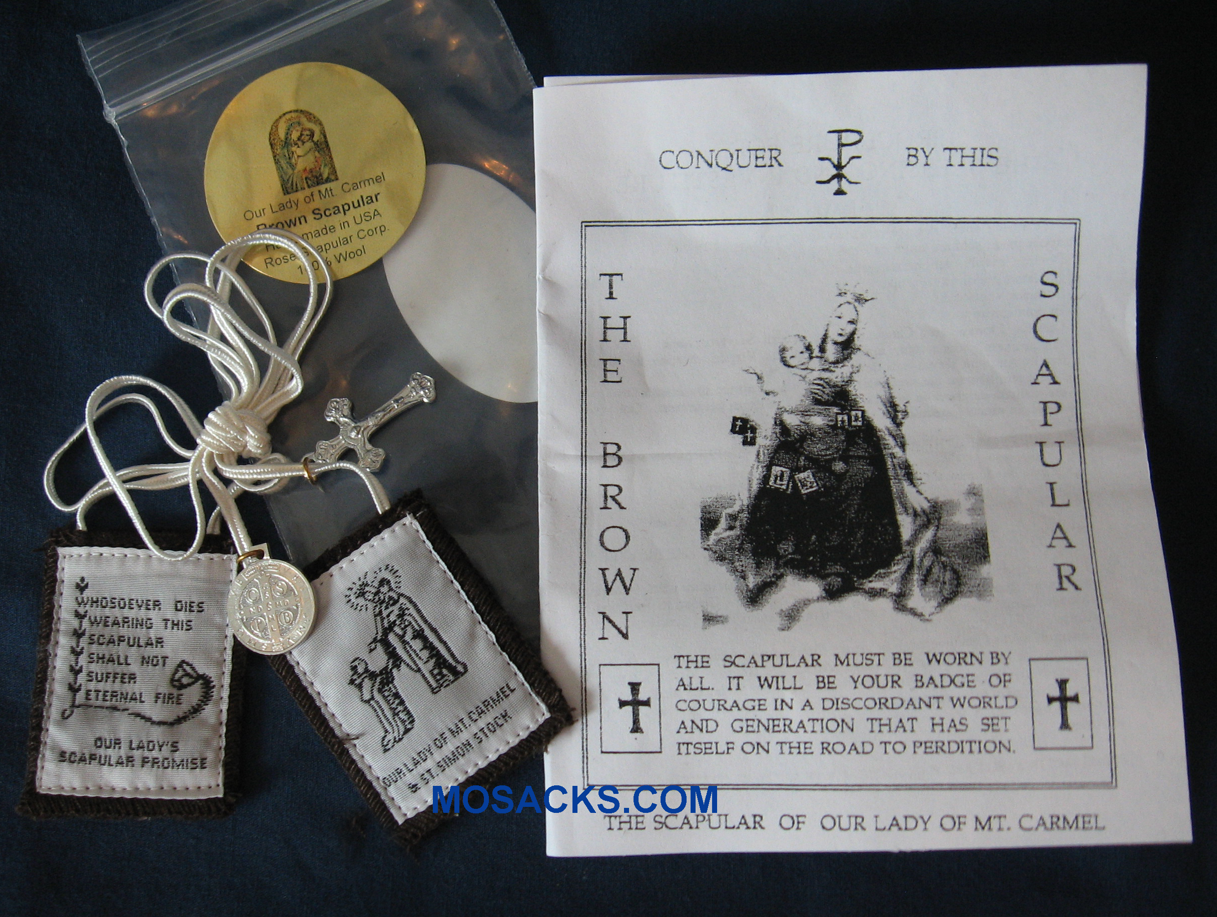 Scapular Our Lady of Mt. Carmel and St. Simon Stock 1x2 inch Wool